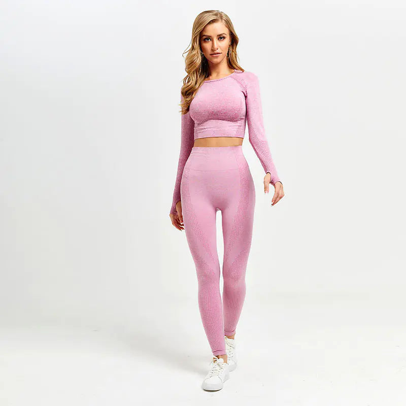 TheZynqo™ Seamless Knit Sports Dry-Fit Long Sleeve Yoga Set