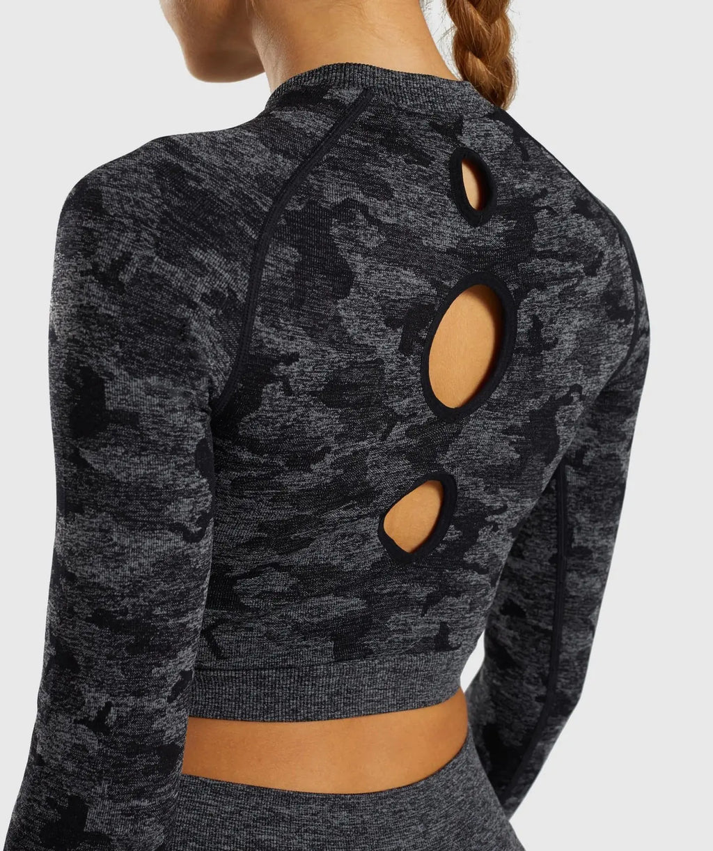Zynqo Seamless Camouflage Long Sleeve Yoga Fitness Top