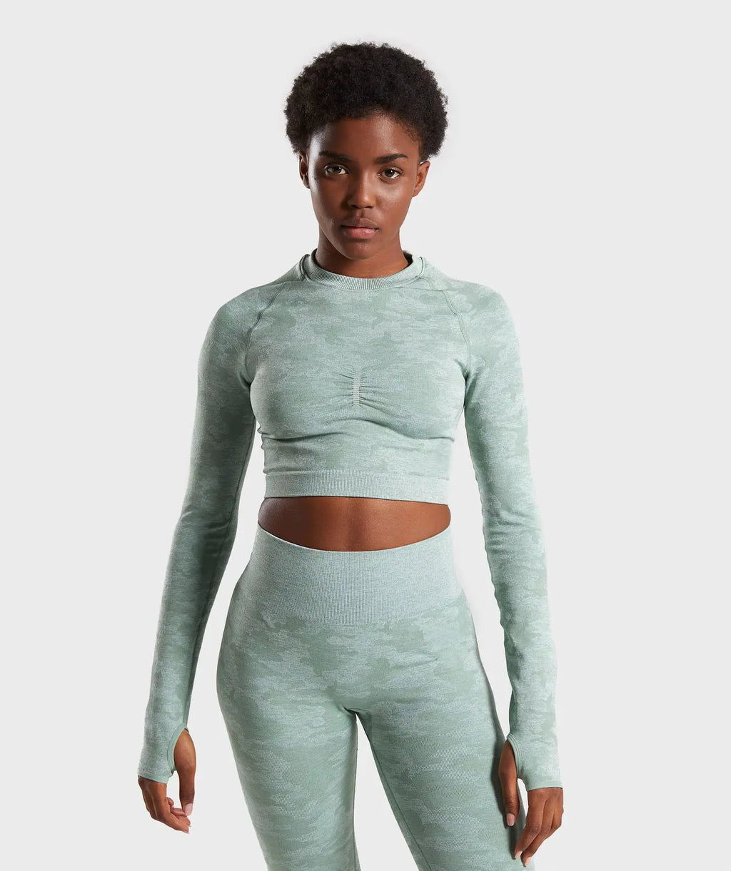Zynqo Seamless Camouflage Long Sleeve Yoga Fitness Top