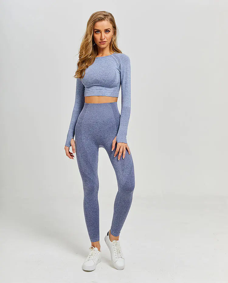 TheZynqo™ Seamless Knit Sports Dry-Fit Long Sleeve Yoga Set