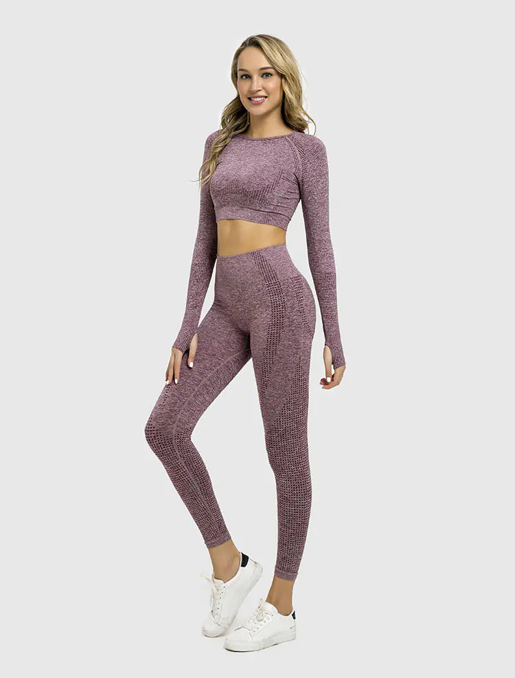 TheZynqo™ Seamless Knit Sports Dry-Fit Long Sleeve Yoga Set