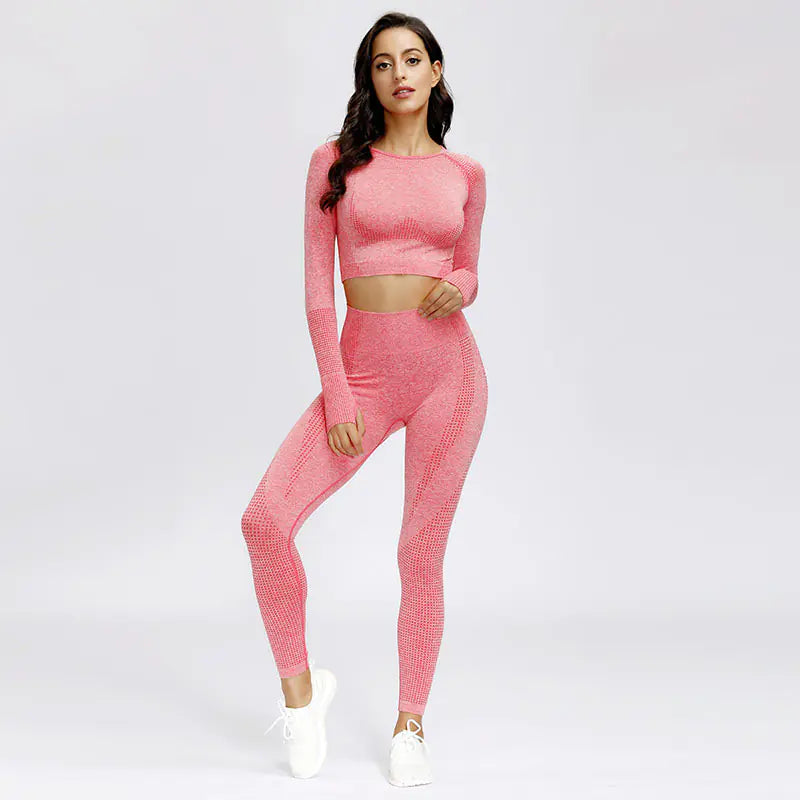 TheZynqo™ Seamless Knit Sports Dry-Fit Long Sleeve Yoga Set