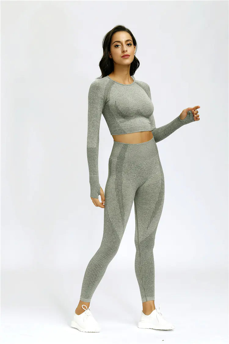 TheZynqo™ Seamless Knit Sports Dry-Fit Long Sleeve Yoga Set