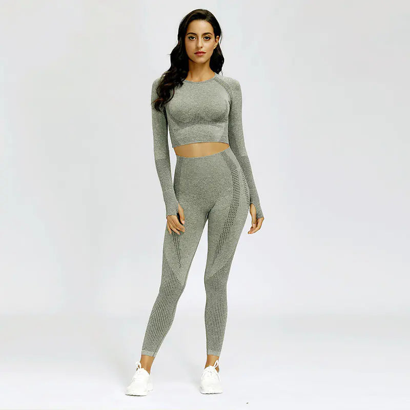 TheZynqo™ Seamless Knit Sports Dry-Fit Long Sleeve Yoga Set