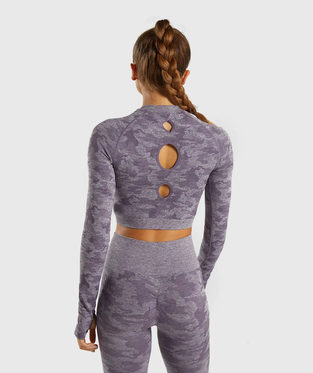 Zynqo Seamless Camouflage Long Sleeve Yoga Fitness Top
