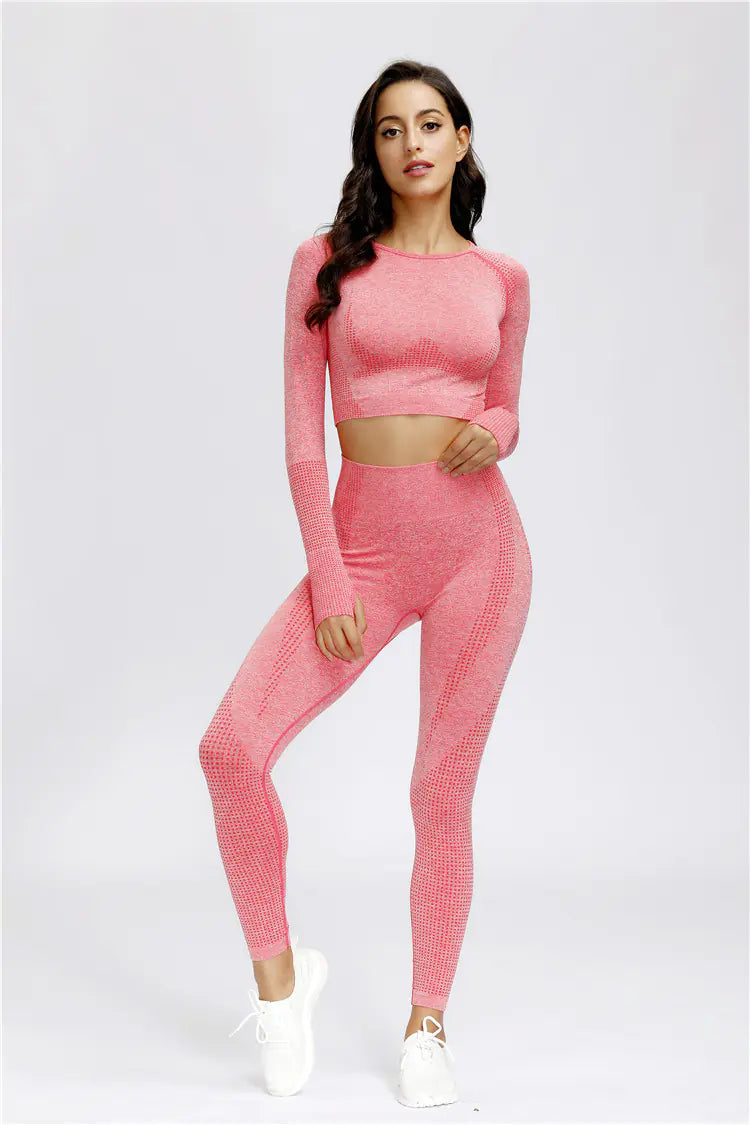 TheZynqo™ Seamless Knit Sports Dry-Fit Long Sleeve Yoga Set